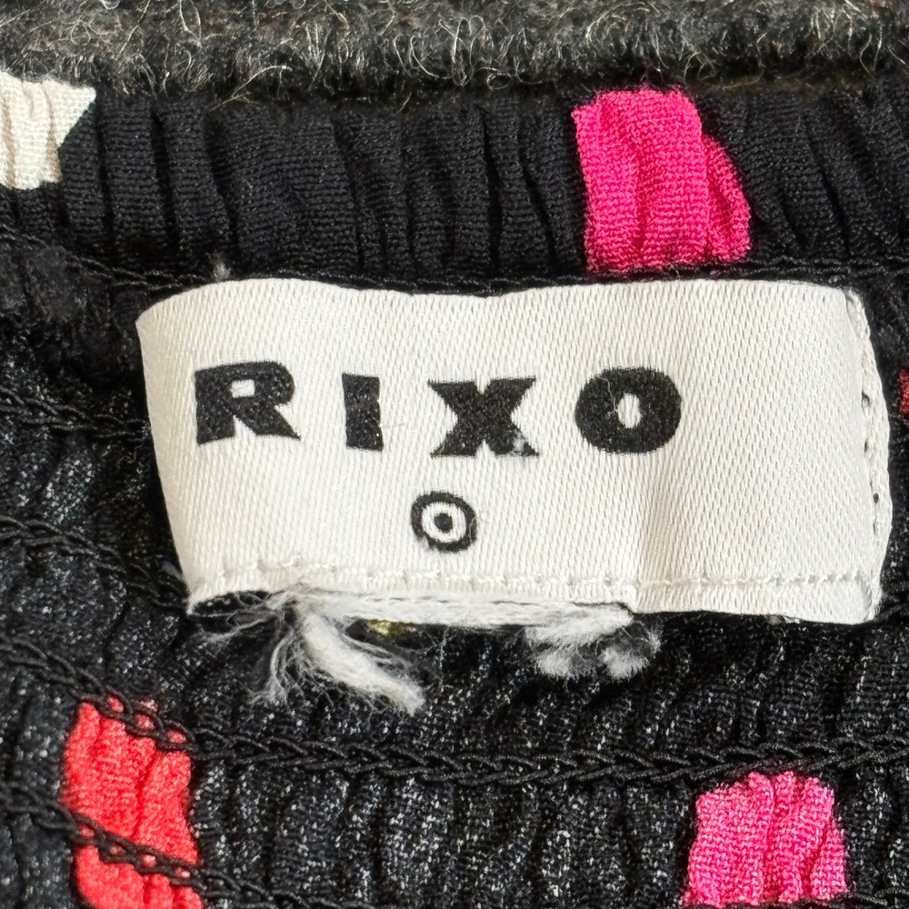 Rixo London Multi Color Polka Dot Puff Sleeve Mini Dress Black Square Neck Sz 0 - Picture 4 of 4